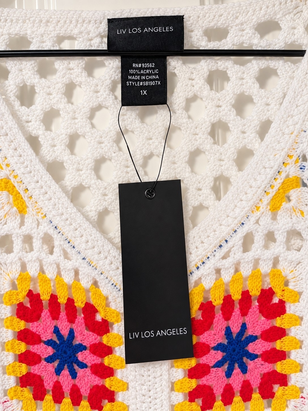 NWT LIV Los Angeles Crochet Open Knit Granny-Square Cardigan Sweater - Picture 2 of 6